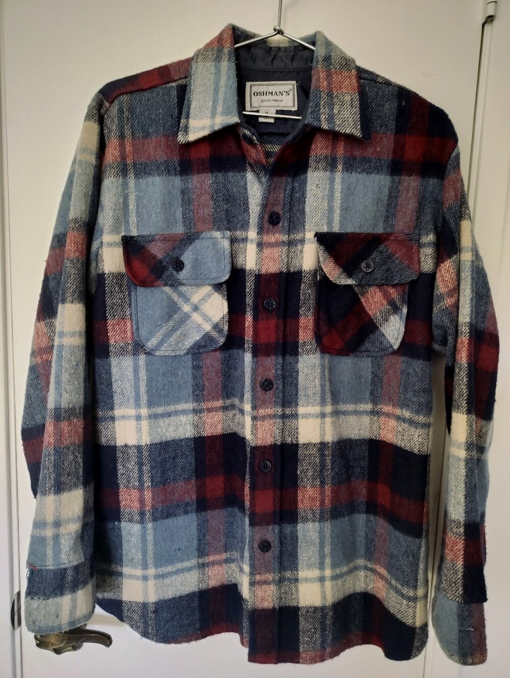 Vintage 70s 80s Oshman's Sportswear Plaid Shacket Linen Wool Blend Men's M